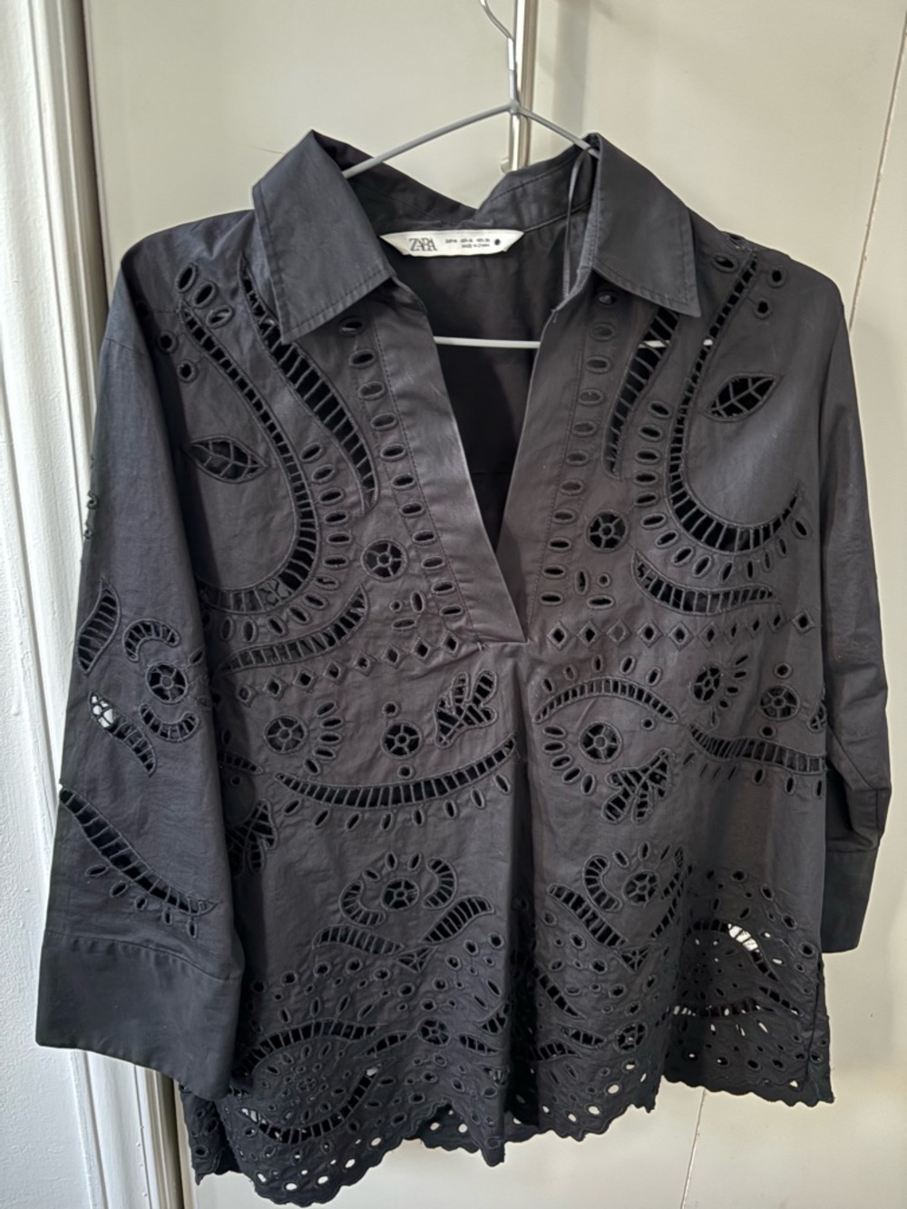 Zara Black Eyelet Popover Top